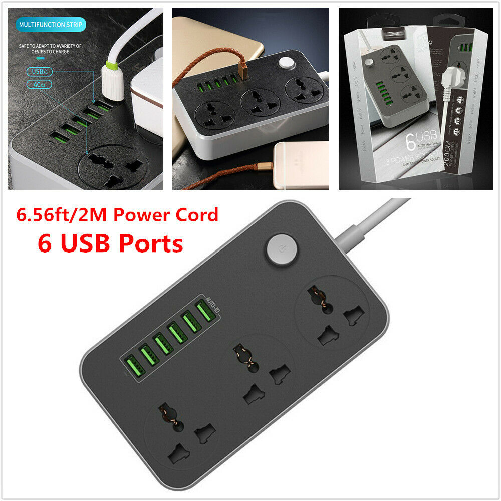 International Power Socket 6 USB Port Charging Socket Electrical Outlet EU Plug