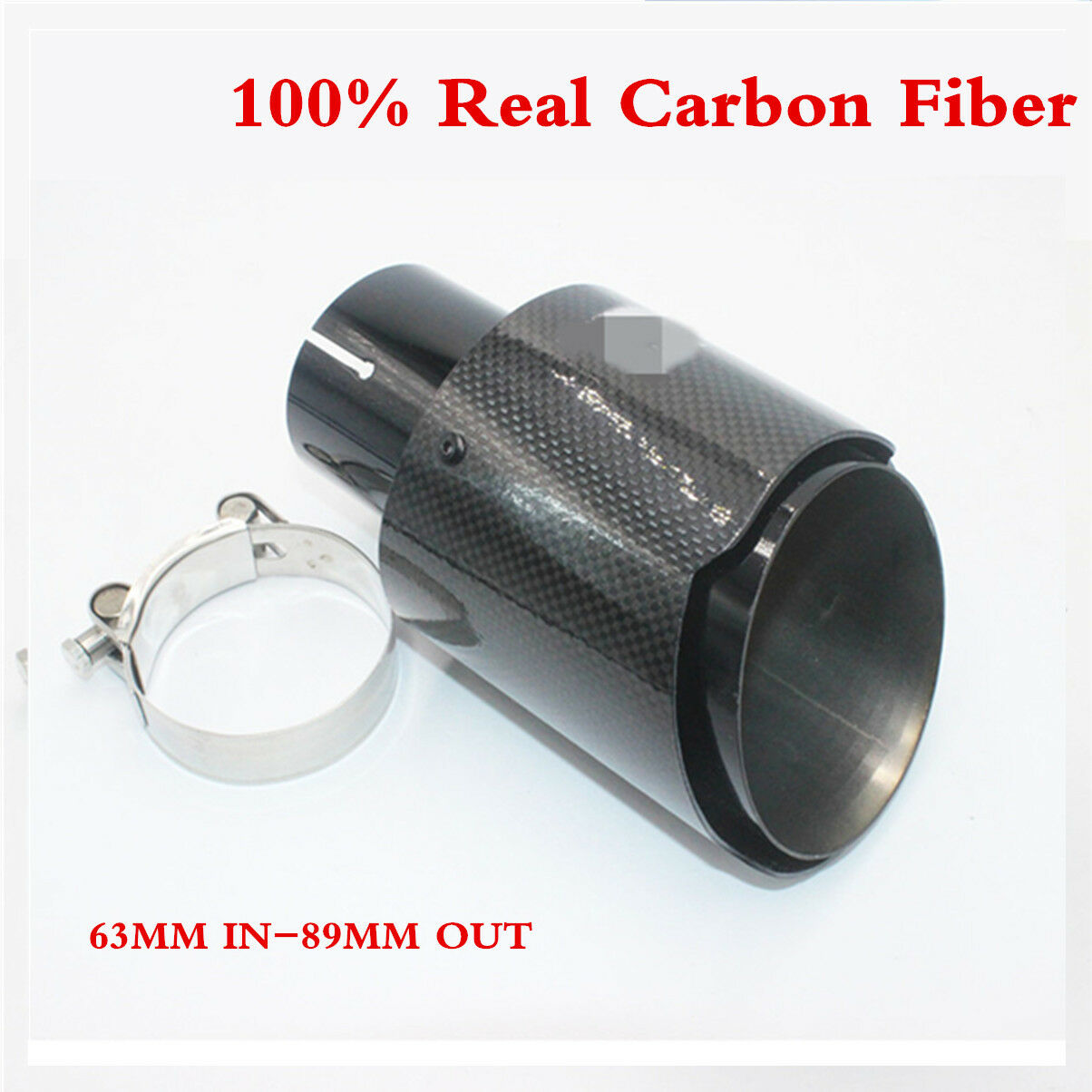 63mm Outlet 89mm 100% Real Carbon Fiber Glossy Black Exhaust Tips Muffler