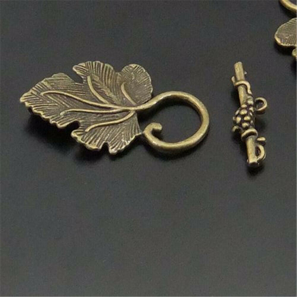 15 sets Antiqued Bronze Alloy Leaf Toggle Clasp OT Pendant Jewelry Connectors