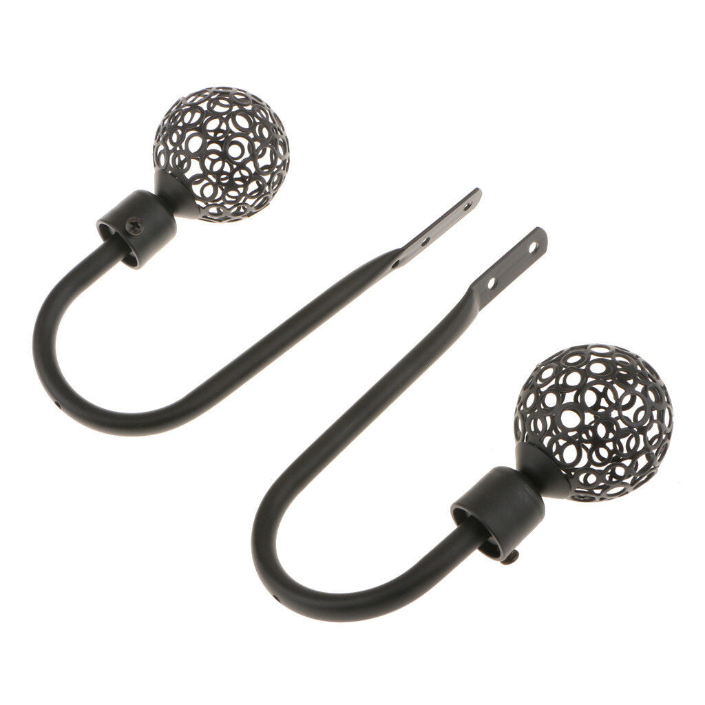 2x METAL HOLLOW BALL CURTAIN TIE BACK HOOK HOLDBACK HOLD BACKS HOLDER Black