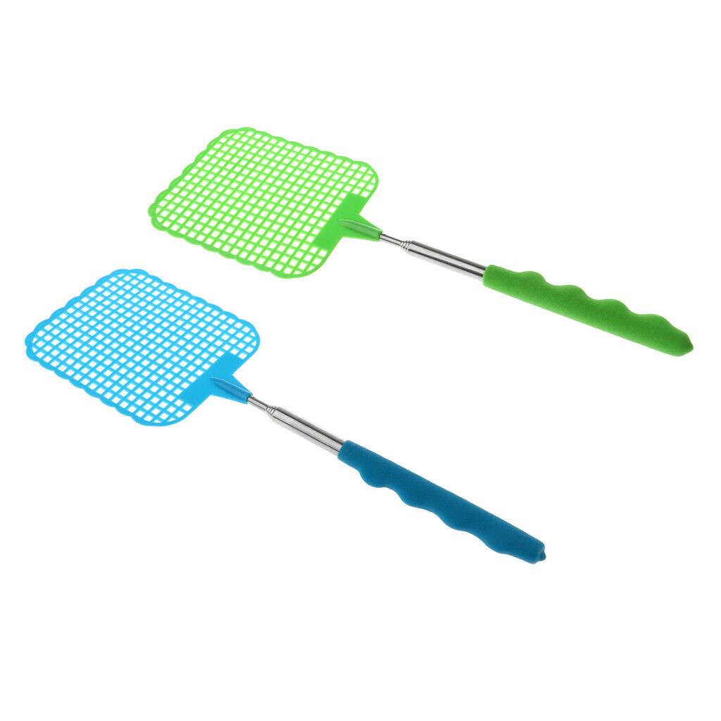 2pcs Fly Swatter,Telescopic Extendable Fly Swatter, Long Metal Handle, Green &
