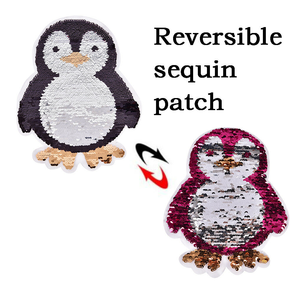 penguin Reversible Sequins Sew On Patches clothes DIY Applique BagClothing.l8