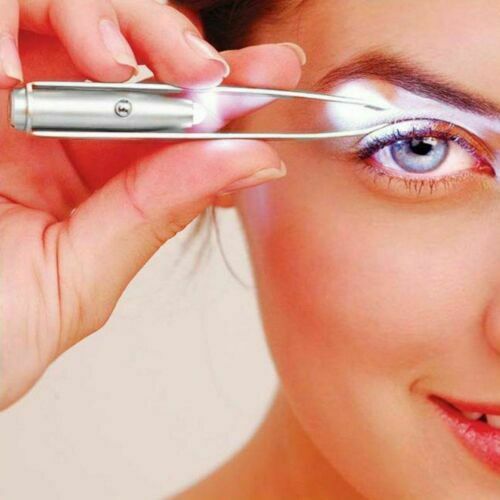 Stainless Steel Eyebrow Eyelash Tweezers with LED Light Hair Removal Makeup Tool