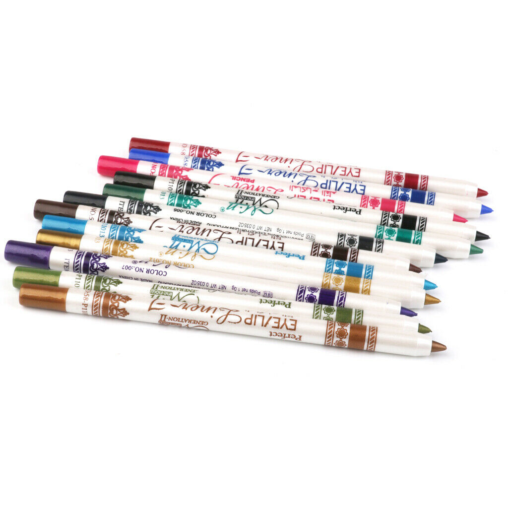 Cosmetic Eye Makeup Set, 12 Colors, Waterproof Eyeliner, Pencil for