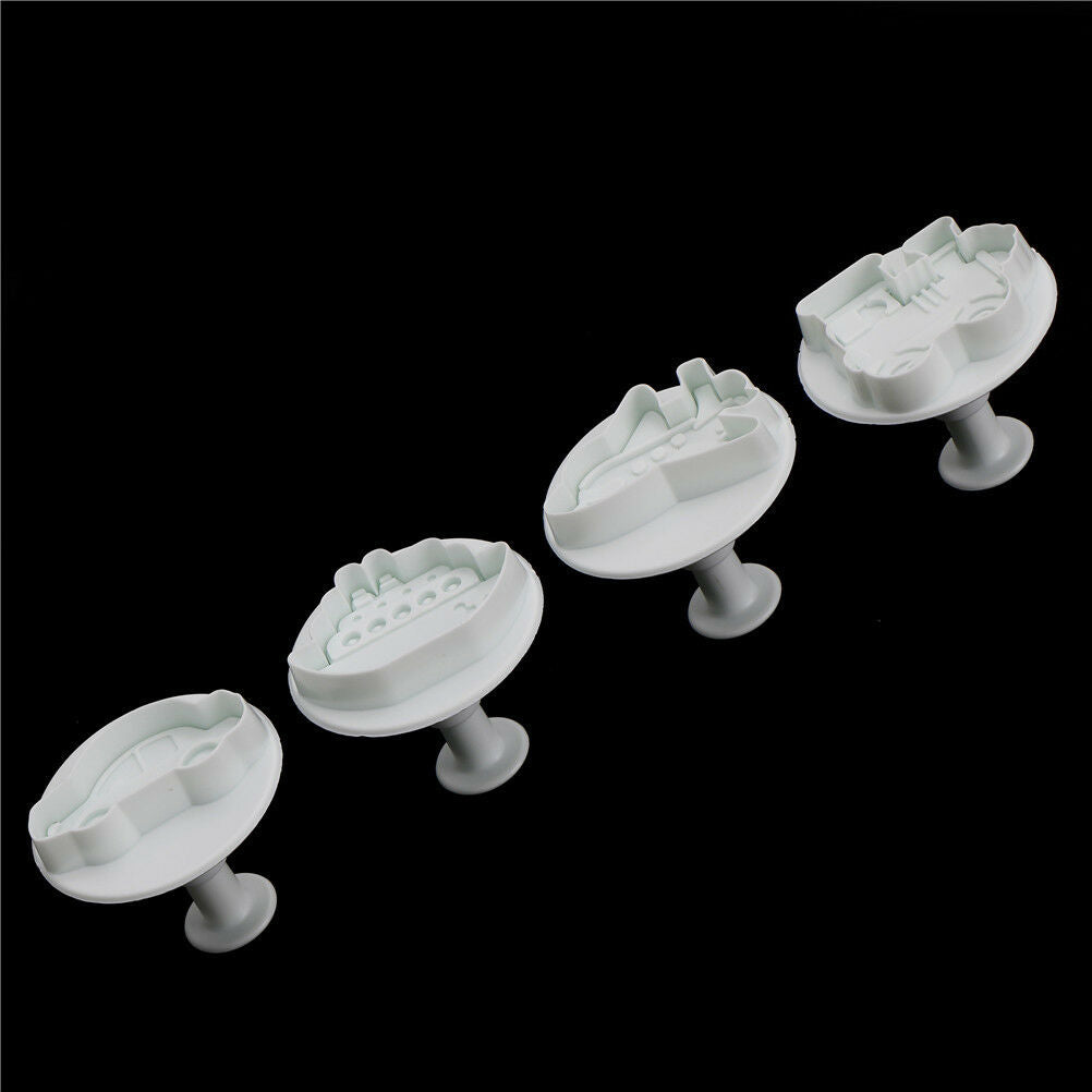 4x Plane,Ship,Train,Car Sample Cookie Cutter Mold Cake Decor DIY Fondant Mold FL