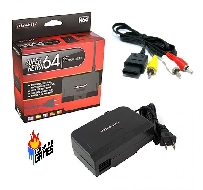 New N64 Combo: AC Power Adapter Cord + Audio Video AV Cable (Nintendo 64)