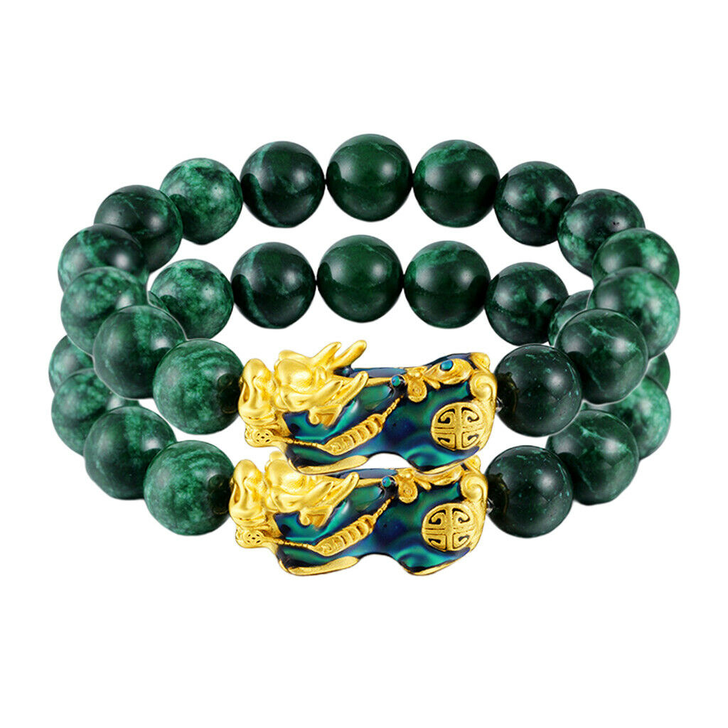 2x Feng Shui Obsidian Carved Pixiu Bracelet Attract Wealth Jewelry Elastic
