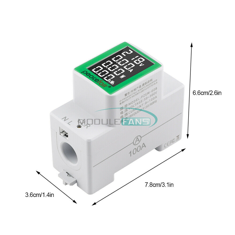 AC Digital Rail Meter Voltage Current Meter Watt Kwh Power Meter AC50-300V/100A