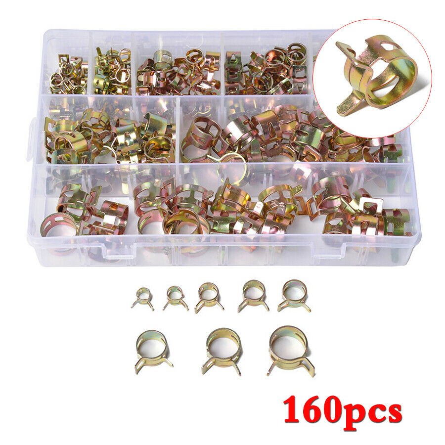 160x 6-17mm 8 Size 65MN Car Spring Clip Fuel Line Hose Water Pipe Air Tube Clamp