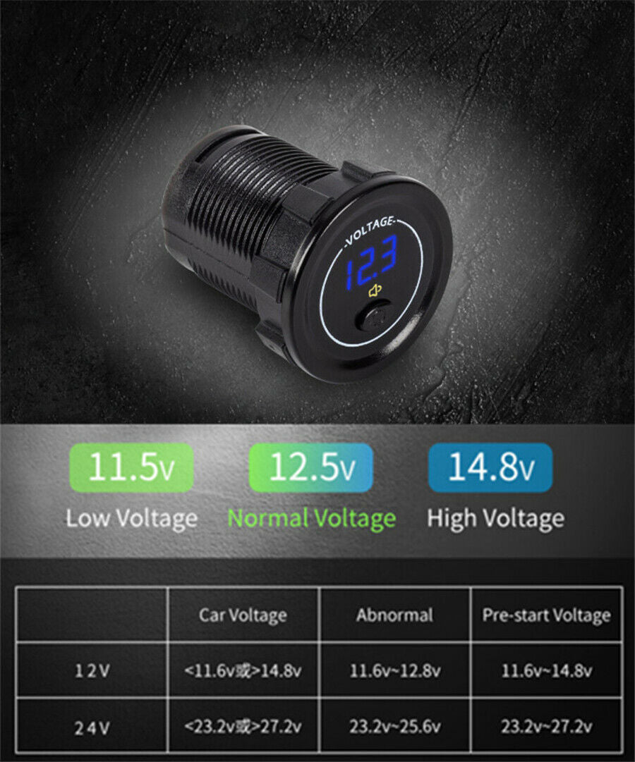12-24V LED Digital Voltage Meter Independent Switch Low Voltage Alarm Universal