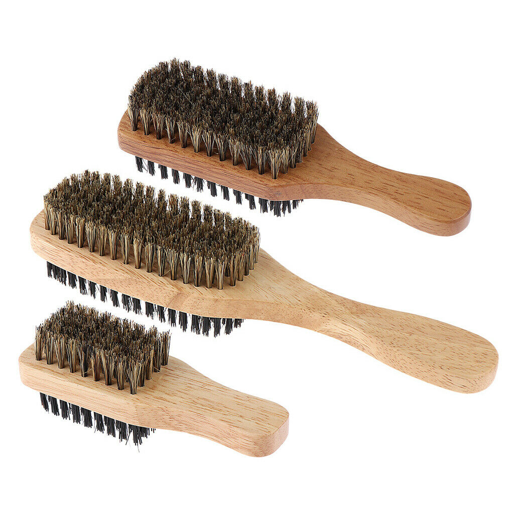 2x Dual Sides Bristles Beard Mustache Cleaning Styling Brush w/ Wood Handle