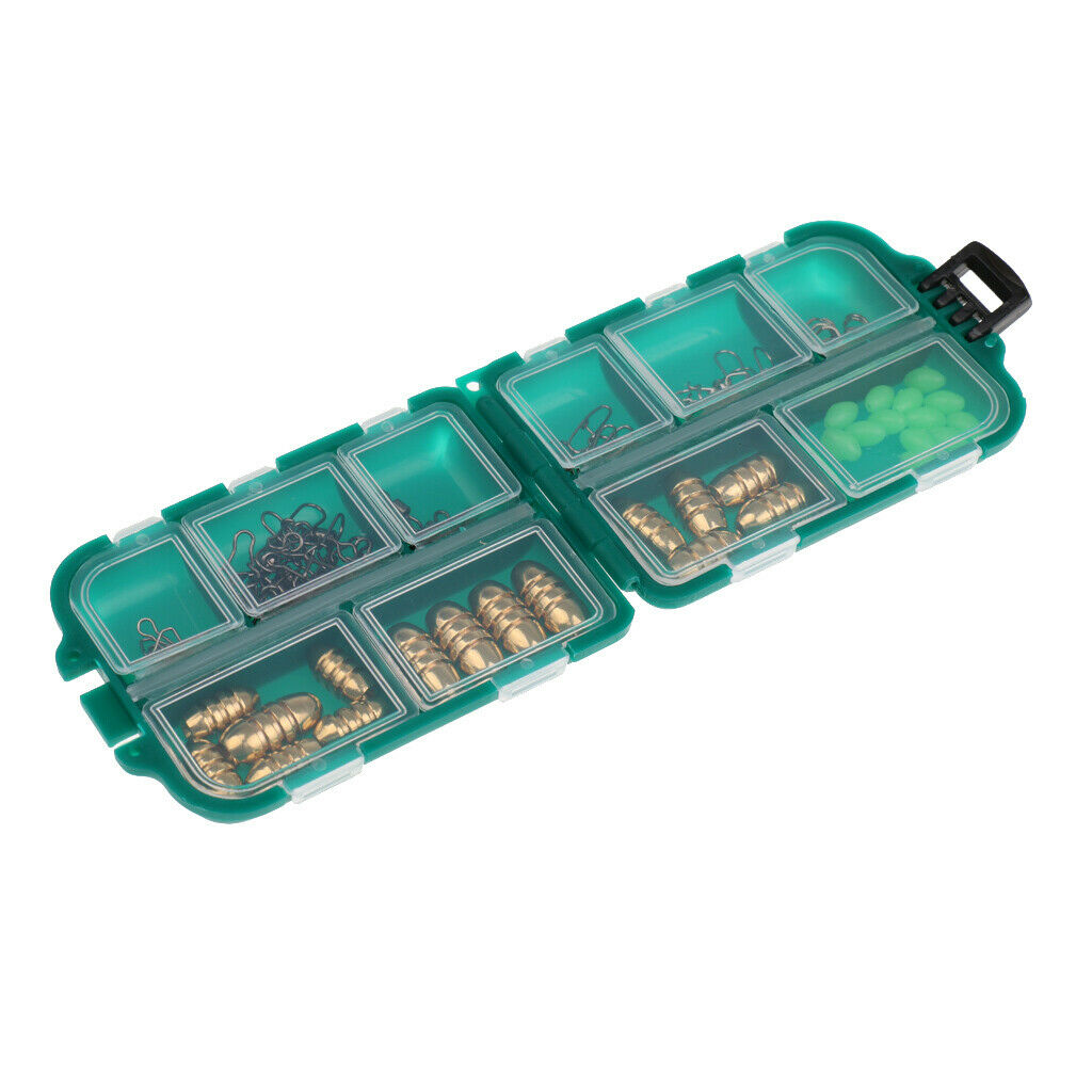 10 Compartments Fishing Tool Set Tackle Box Lure Bait Hooks Swivels Sinker