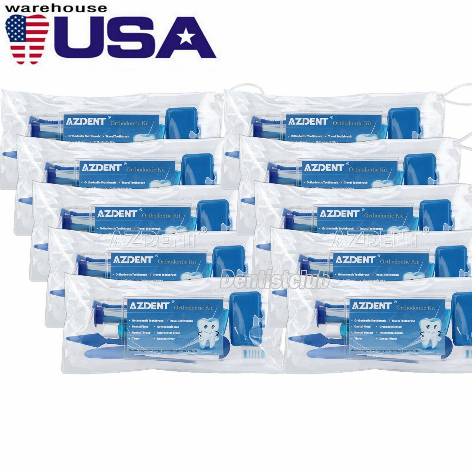 5X Dental Teeth Oral Cleaning Care Orthodontic Kits Brush Floss Thread 8pcs/kit