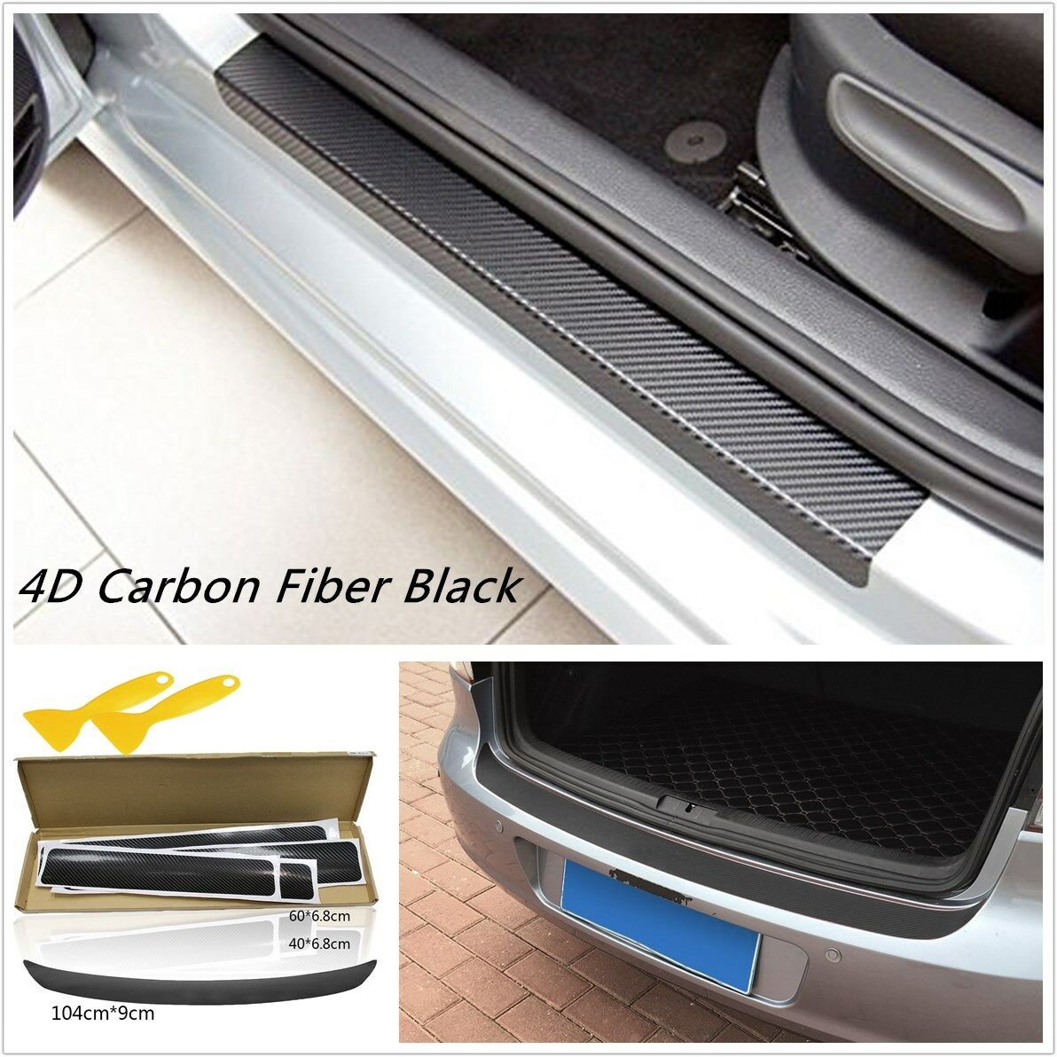 5Pcs Car Door Pedal Rear Trunk Tail Lip Carbon Fiber Anti Scratch Stickers Cover