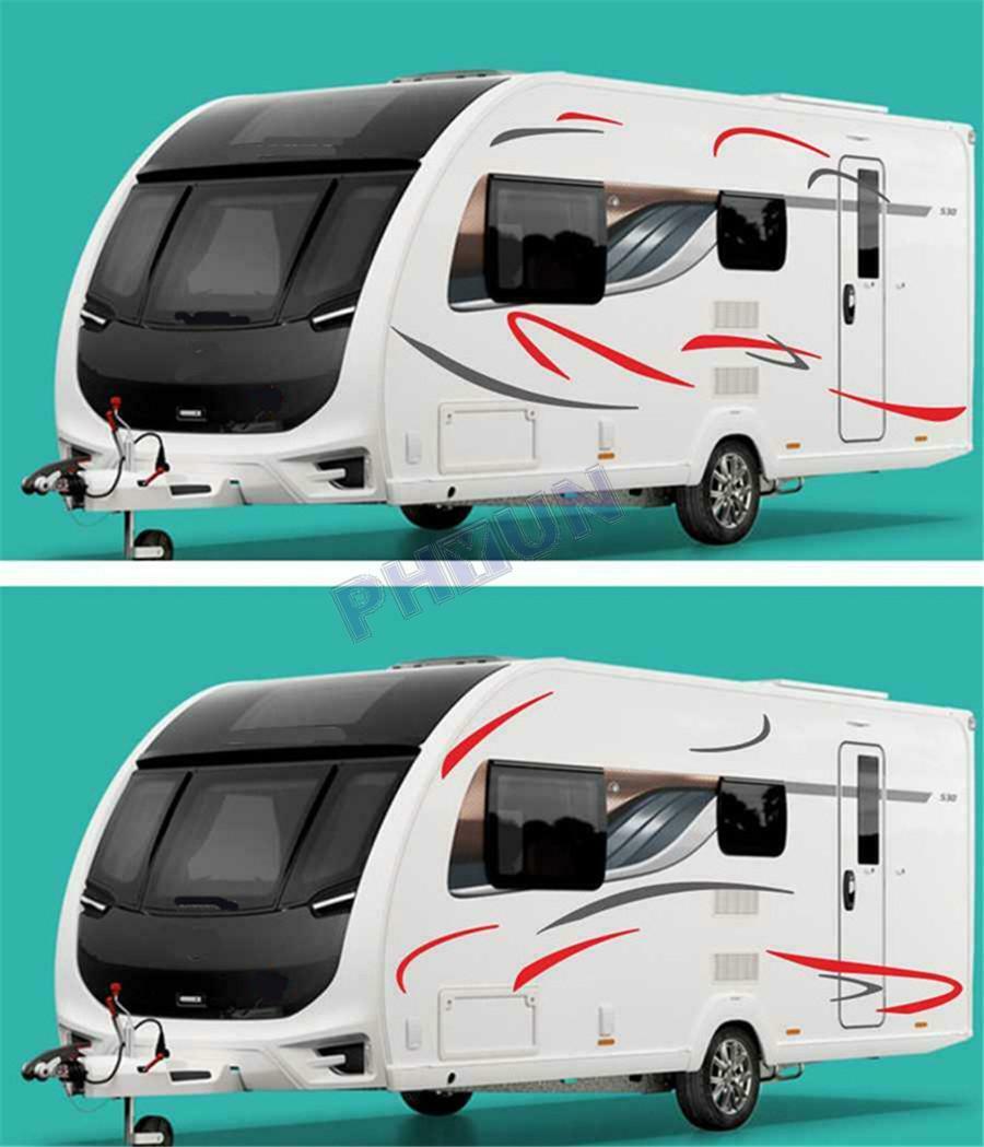 2x Car Red & Grey Stripes Decals Stickers For Caravan Travel Camper Van RV BUS