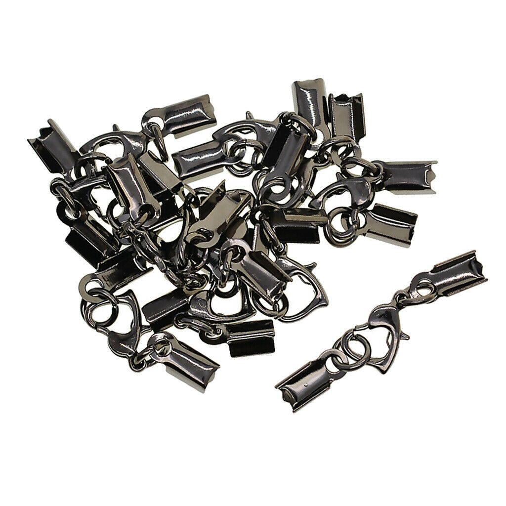 12 Sets Lobster Clasps Fold Over Crimp End Caps Bracelet Connector Jet Black