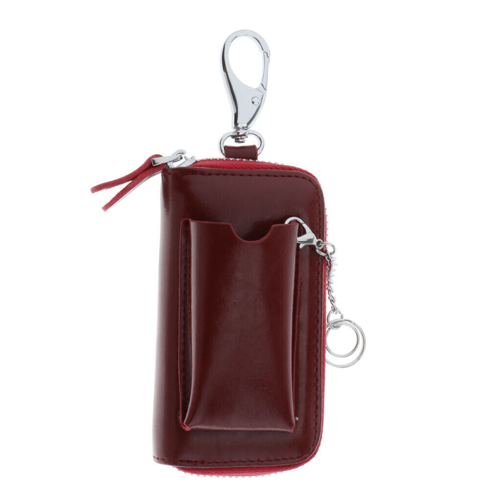 Mens Fashion Zip Around 6 Hook Key Case Car Key Holder Wallet Wine Red