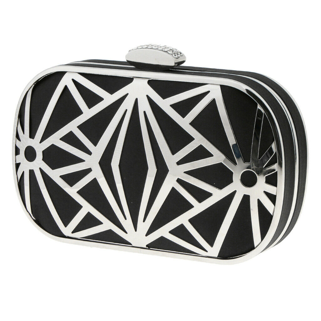 Women Hollow Metal Clutch Bag Evening Bridal Bag Wedding Prom Handbag Black