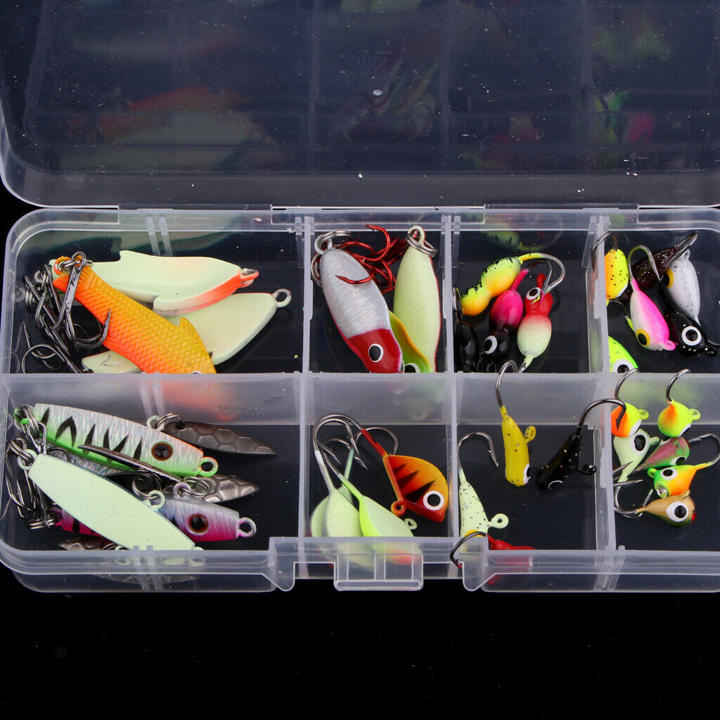 36pcs Assorted Ice Fishing Jigs Jigging Lures Lead Jig Hooks with Box
