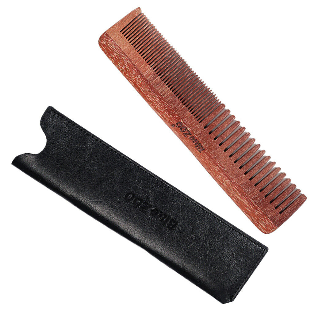 Double sides Wood Mustache Beard Comb Hair Comb with Case for Men Care Black