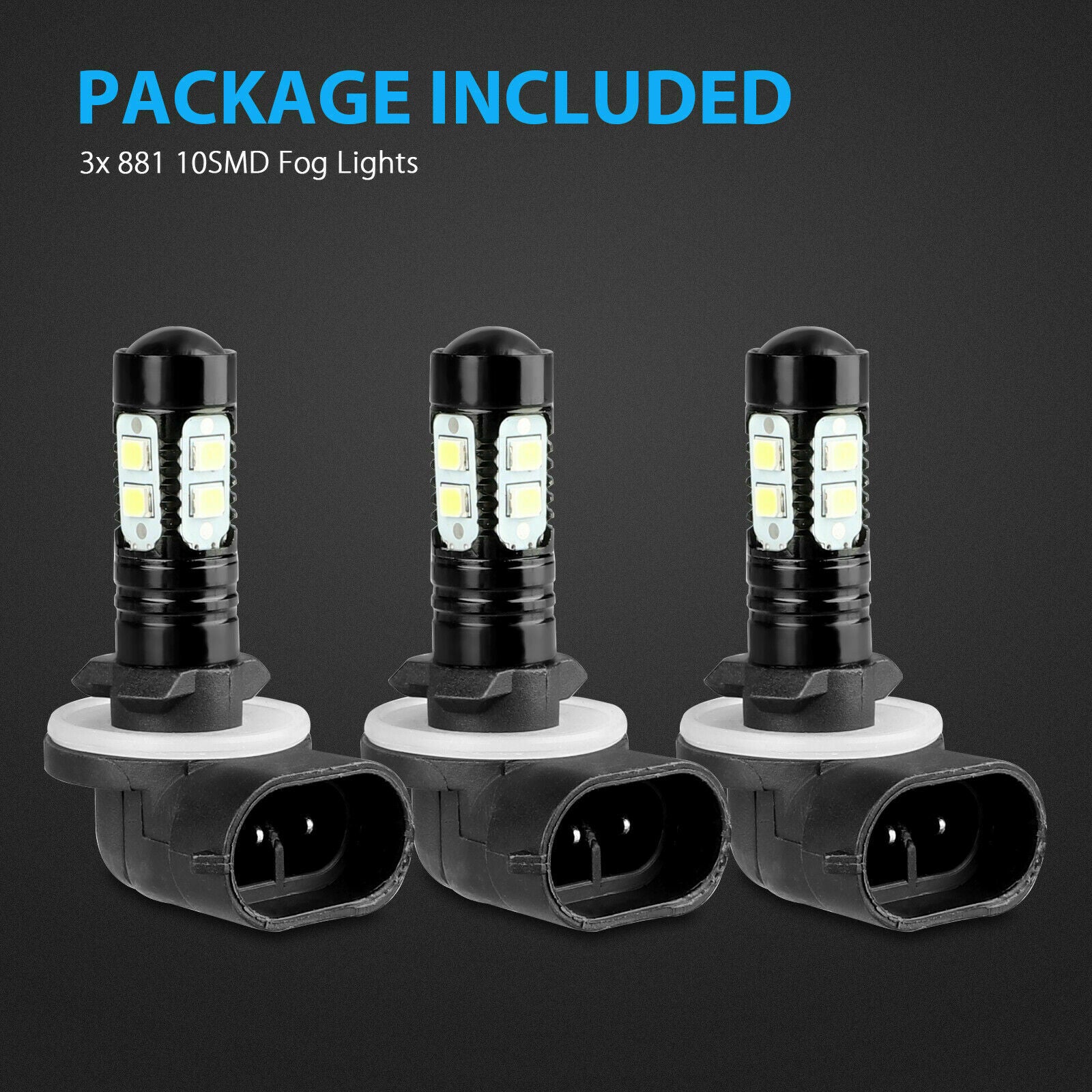 3PCS 881 LED Headlight Kit Fog Light Lamp Bulbs 10SMD White 6000K High Power
