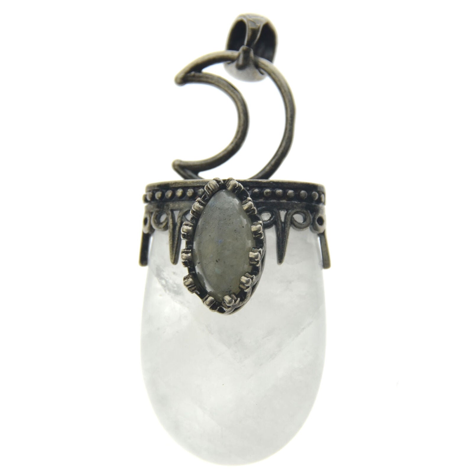 Nature Rose Rock Quartz Labradorite Stone Pendant Energy Reiki Healing Amulet
