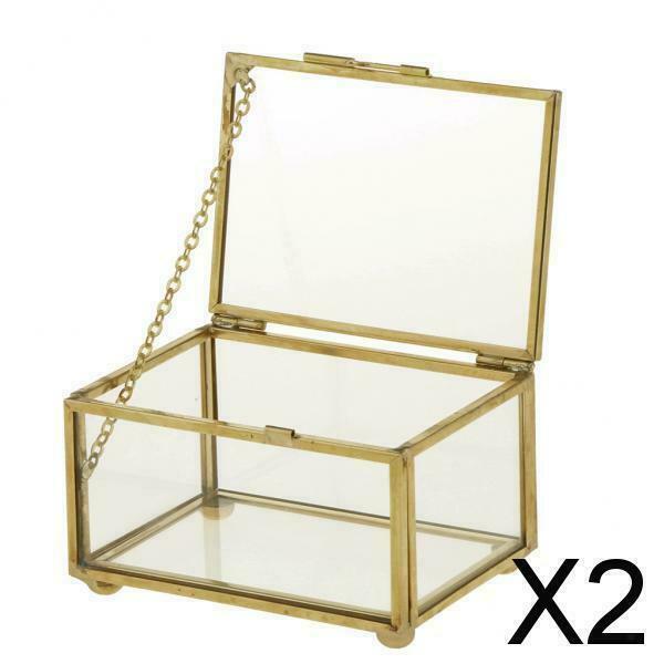 2X Modern Cuboid Glass&Metal Terrarium Transparent Clear Jewelry Case 10x7x6cm