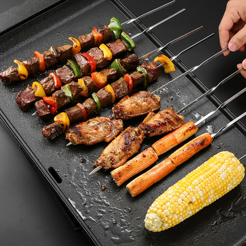 20Pcs Reusable flat Stainless BBQ Skewers Needle Stick For Meat Shrimp Chicken
