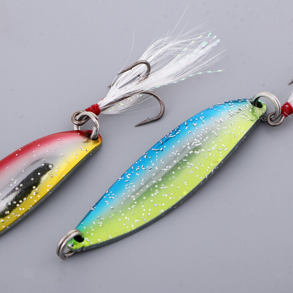 5pcs Spoons Hard Fishing Lure Triplets Salmon Bass Metal Fishing Lures 14g