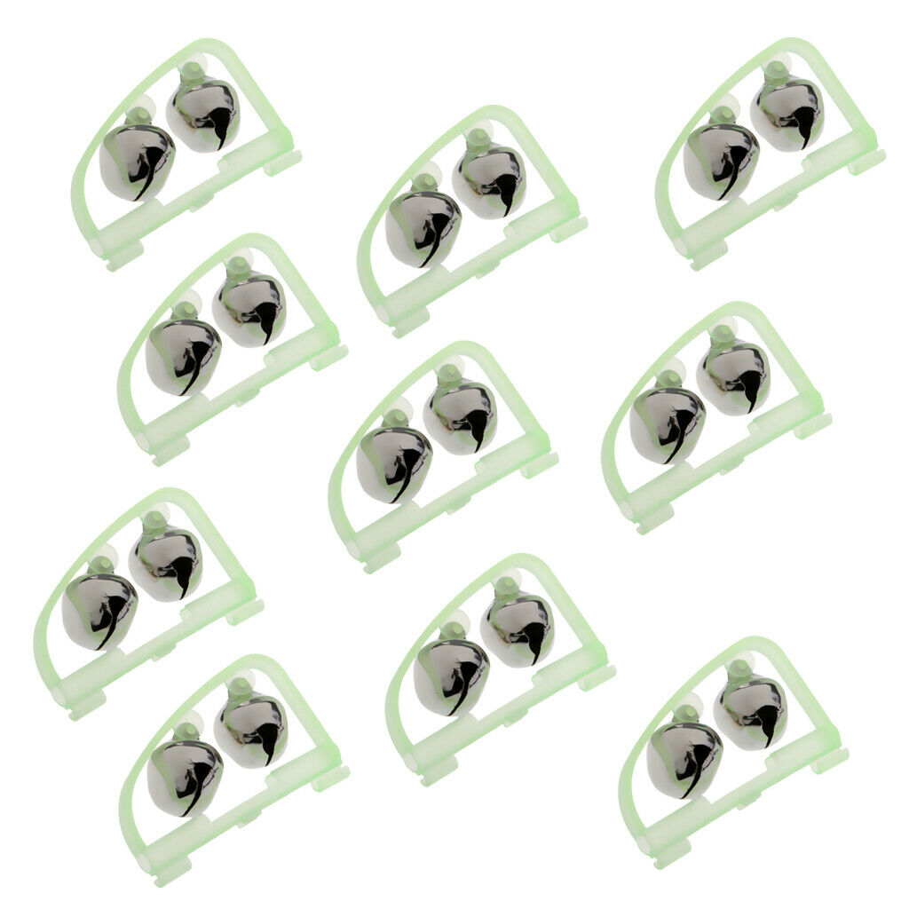 10x Luminous   Bite Alarm Fishing Rod Pole Tip Twin Ring Bells for Night