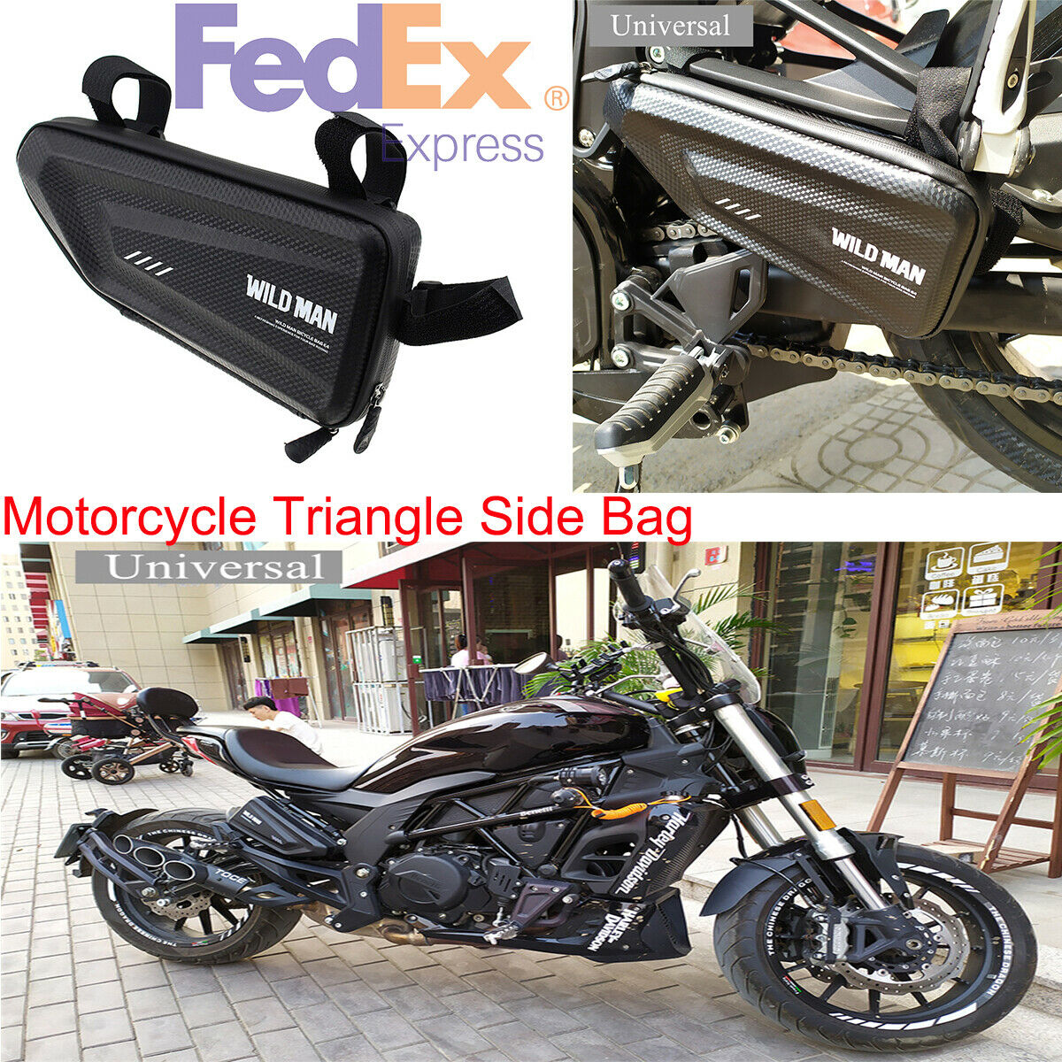 1PCS 270 x 160 x 125MM Motorcycle Hard Shell Triangle Bag Side Bag Kit Universal
