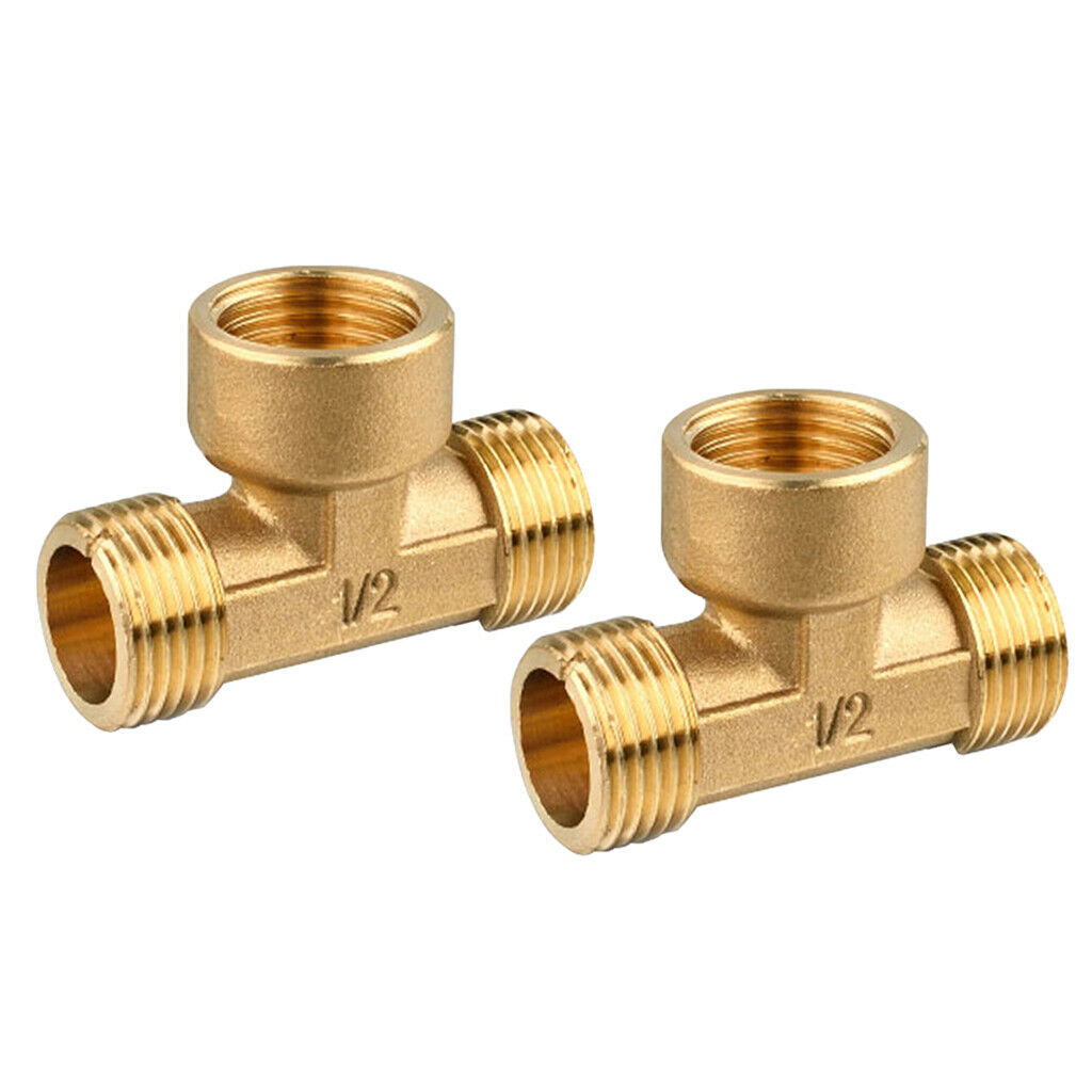 2 Pcs Thickened Anti-Burst Brass Tee Fitting Pipeline Connector Male Female Male