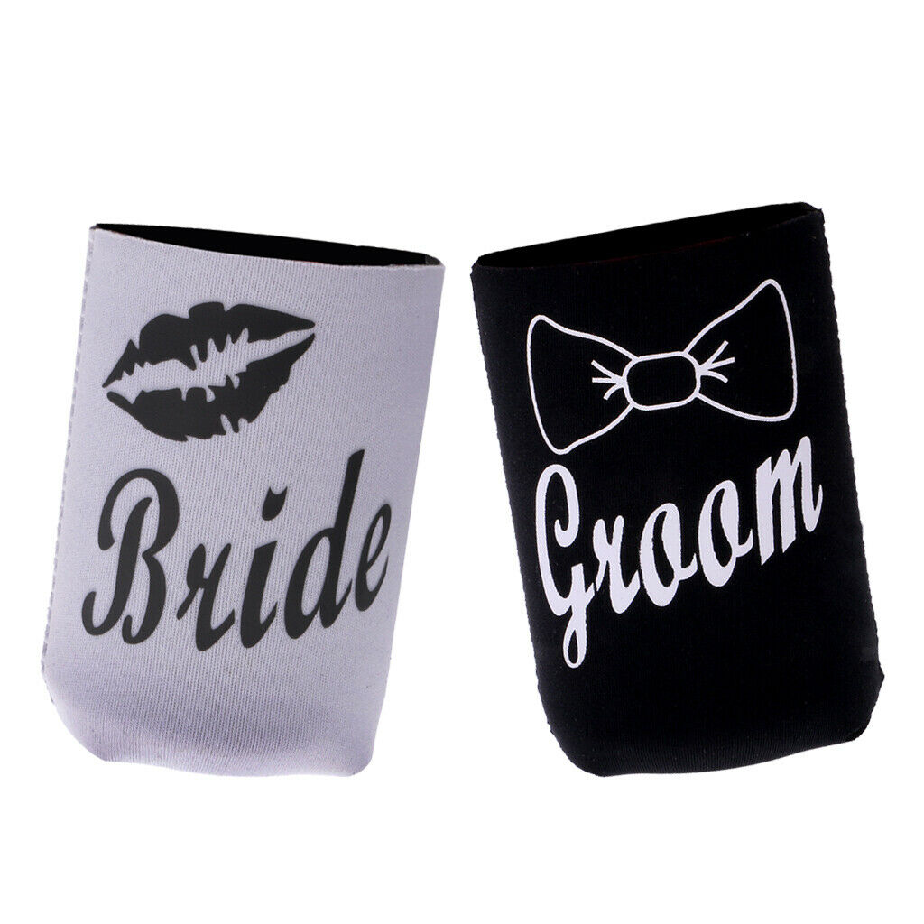 Wedding Bride Lips Groom Bowknot Soda Stubby Beer Can Cooler Insulator Wrap