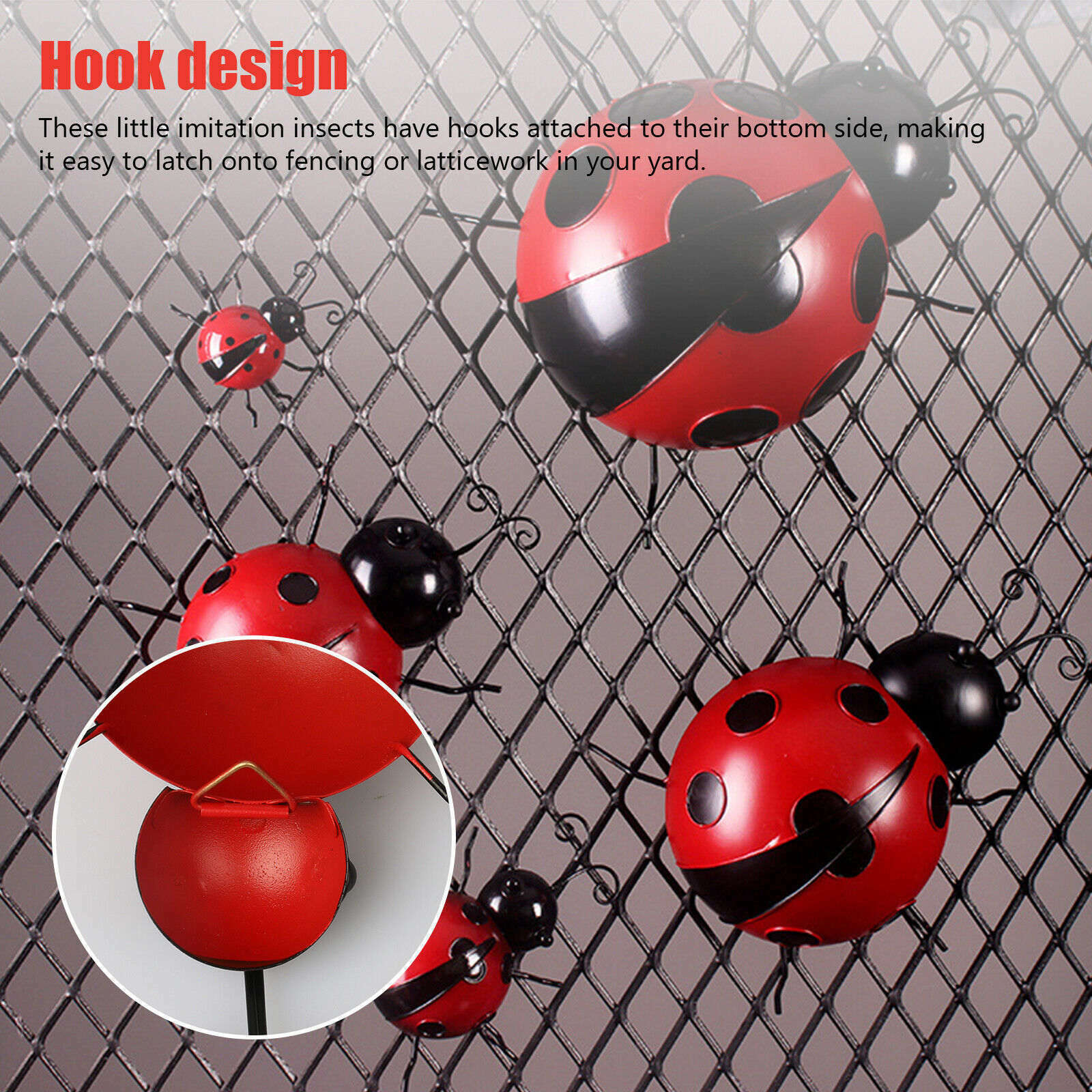 4pcs Metal Bugs Ladybugs Wall Ground Fence Garden Outdoor Art Decoration ladybug