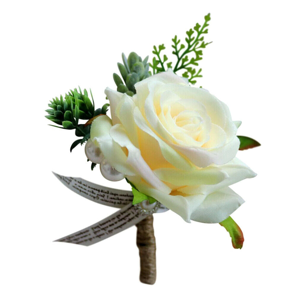 2pcs Rose Boutonniere Buttonhole Corsage Wedding Flowers Groom Bridal