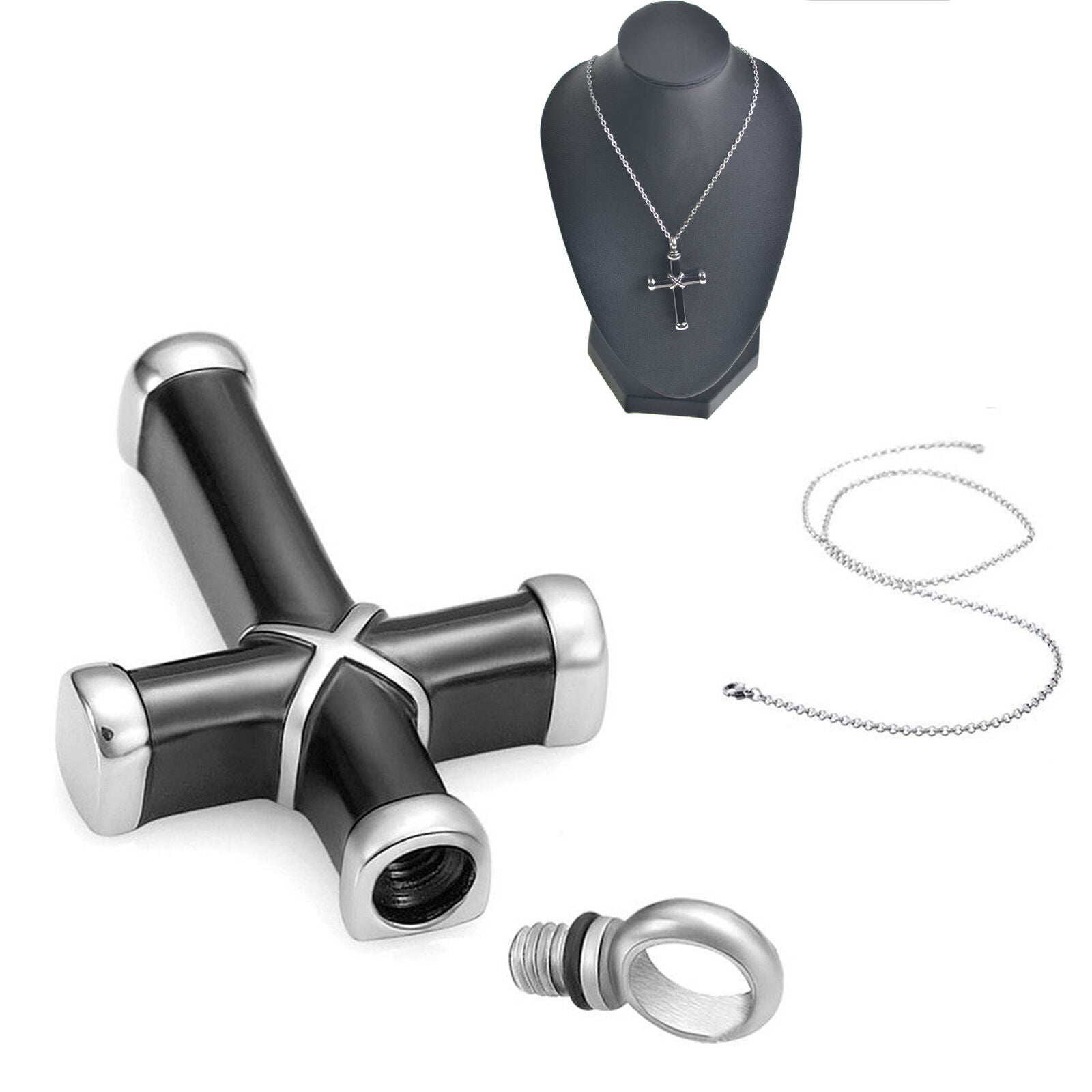 Cross Shape Stainless Steel Cremation Jewelry Hold Ashes Keepsake Urn Necklace