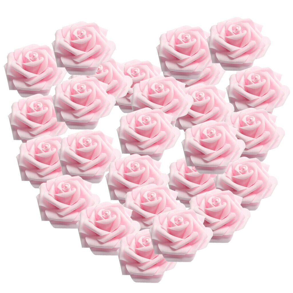 100 Pack Mini Artificial PE Rose Flower Head DIY Home Decor Craft 8cm Pink