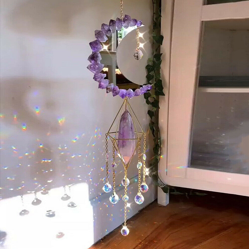 Crystal Sun Catcher Prism Moon Pendant Mobile Window Hanging Wind Chimes Decor