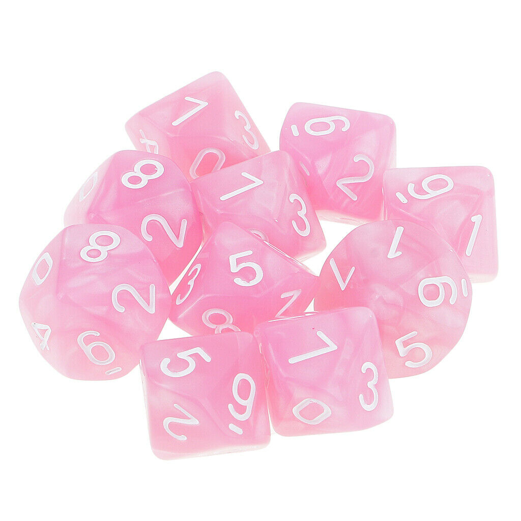 10pcs 10 Sided Dice D10 Polyhedral Dice for  Table Games - Pink, 16mm