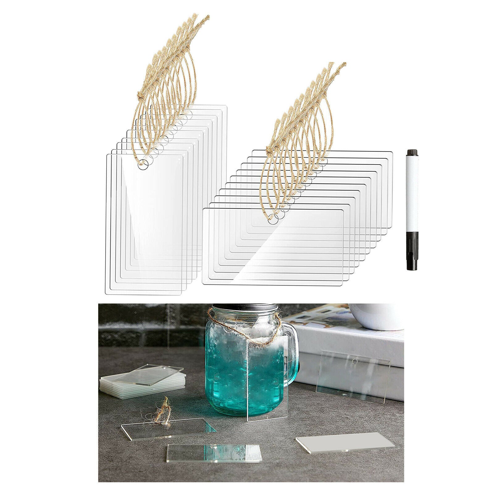 20Pcs Acrylic Label Reusable Blank Drilling for DIY Furniture Ornament DIY