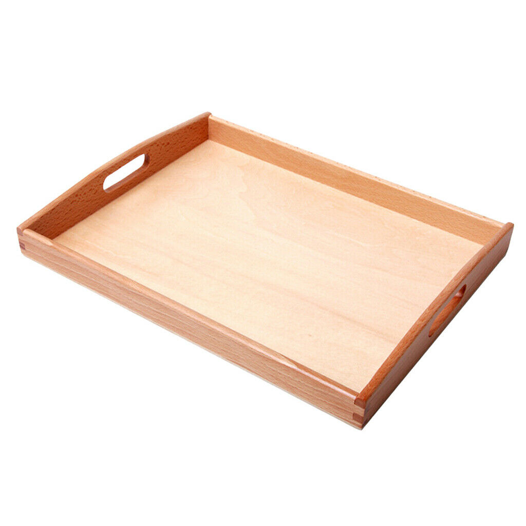 2 Wooden Montessori Rectangle Tray Cubes Beads Toys Holders With Handle S&M