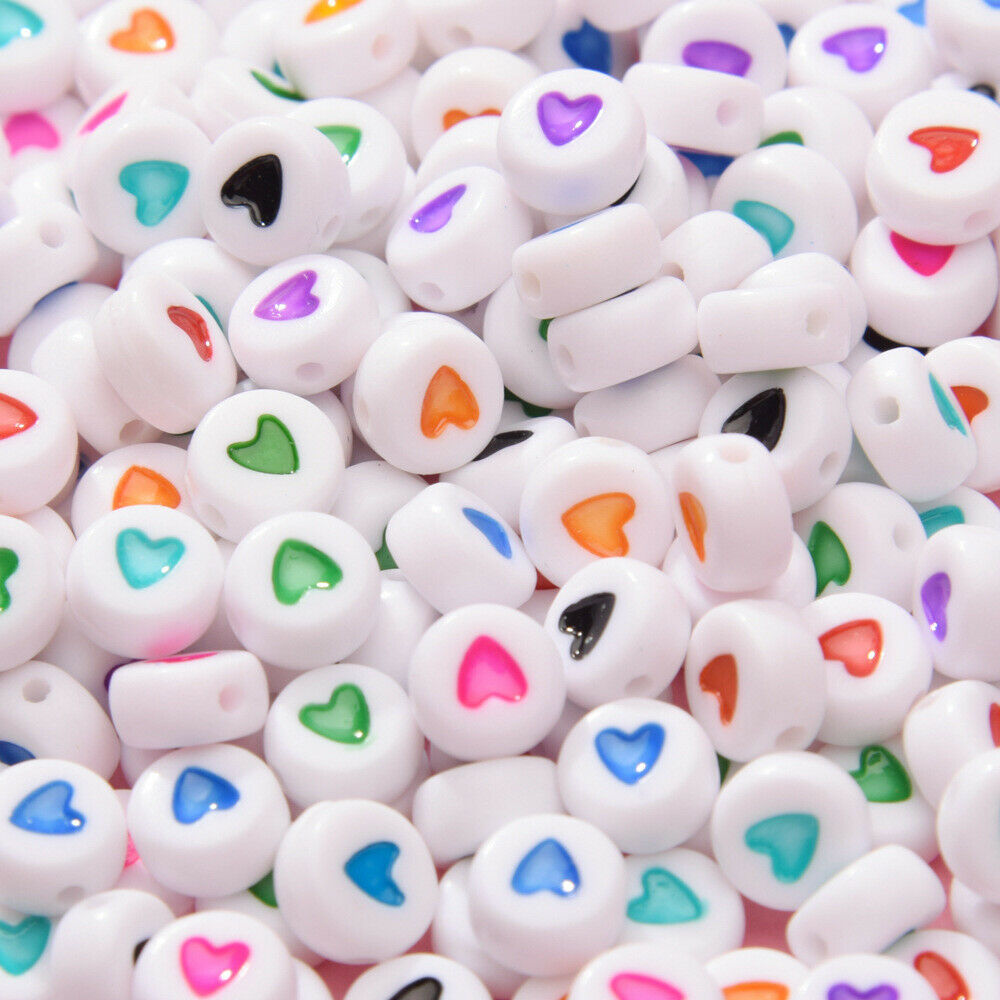 Lot of 200 Bulk Acrylic Heart Craft Beads Bracelet Pendant Making Spacers 7x4mm