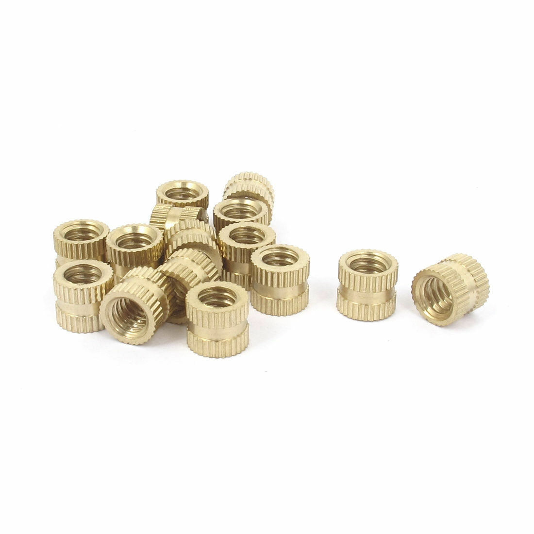 15pcs 1/4"-20x8mm(L)x9mm(OD) Threaded Brass Knurl Round Insert Nuts