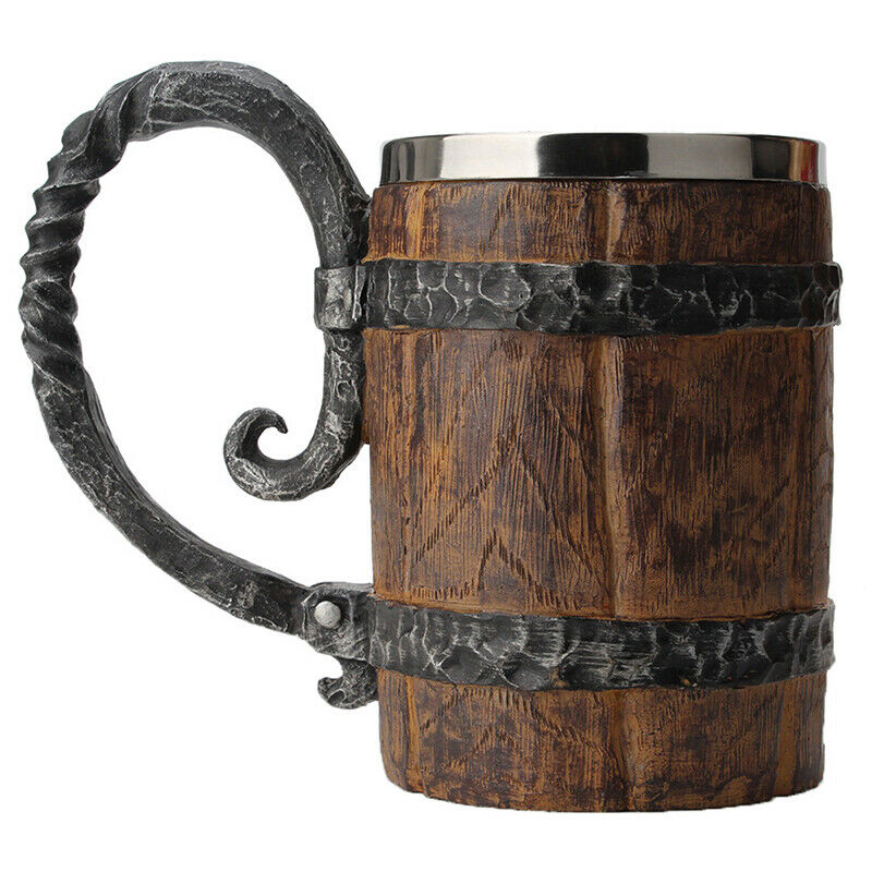 New Simulation Crude Wood Mug Double Wall Insulated Beer Cup Wine TumblerBDAU