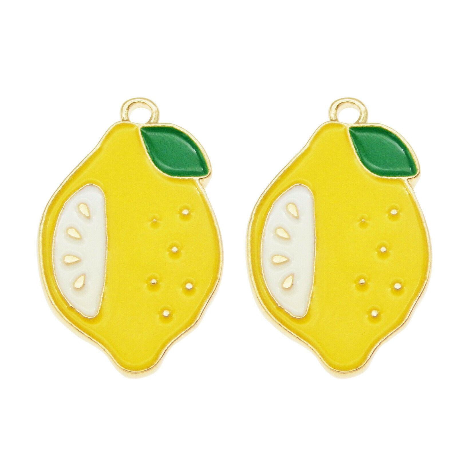 16 pcs Fruit Lemon Enamel Charm Pendant Earring Dangle Alloy For Craft 16*25mm