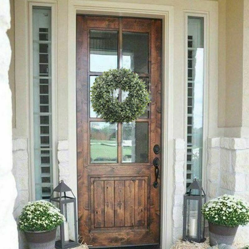 Artificial Green Leaves Wreath - 17.5 Inch Front Door Wreath Shell Grass BoxwoF8
