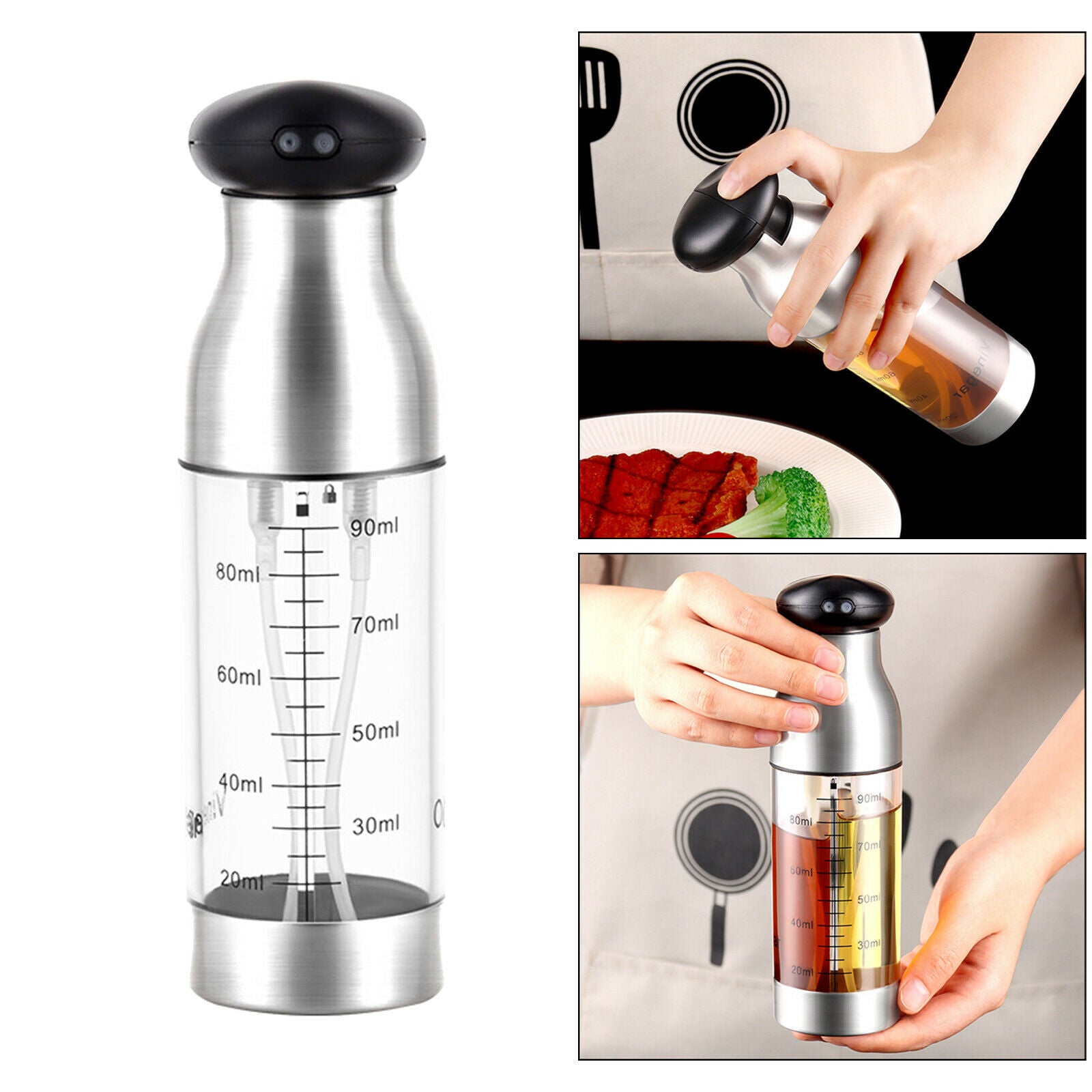 Oil Sprayer for Cooking Olive Oil Dispenser Press Spray Double Nozzles