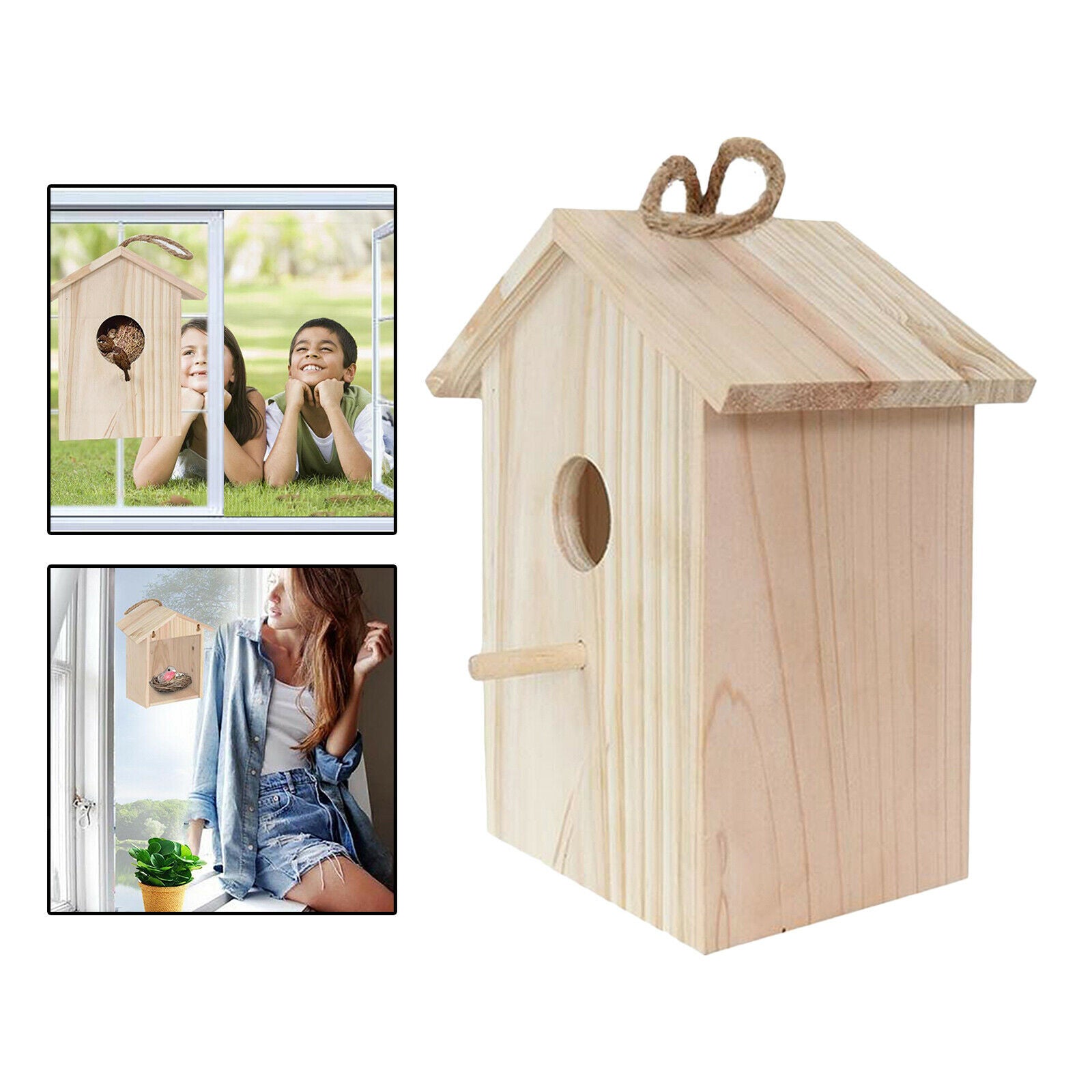 Unfinished Birdhouse to Paint for Birdwatching with Perch for Finches Canary