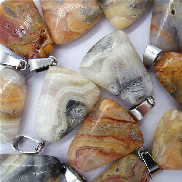 100Pcs 20x6mm Wholesale Yellow&Gray Crazy Lace Agate Bell Pendant Bead HH8143