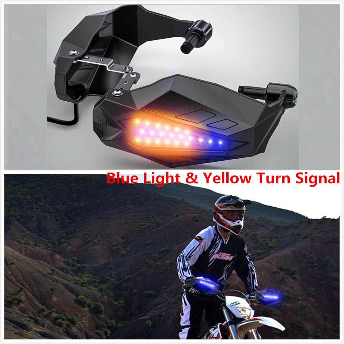 Pair LED light Motorcycle Handguard Baffle Windproof Blue / Yellow Turn Signal
